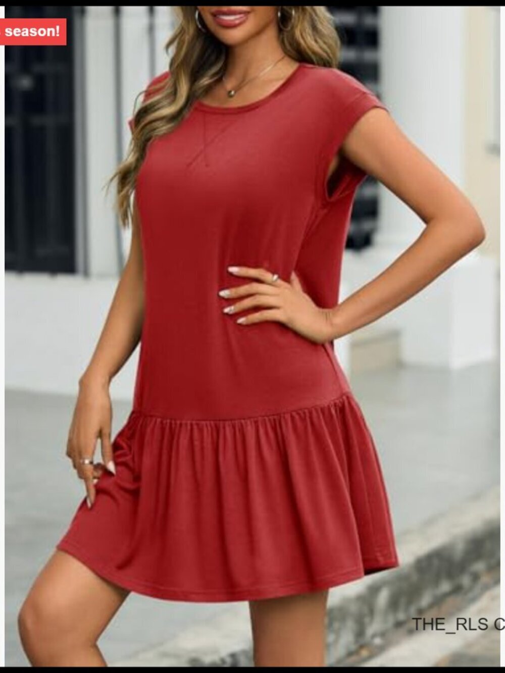 Summer T-Shirt Dress Casual Short Cap Sleeve Ruffle Hem Loose Mini - Picture 2 of 6